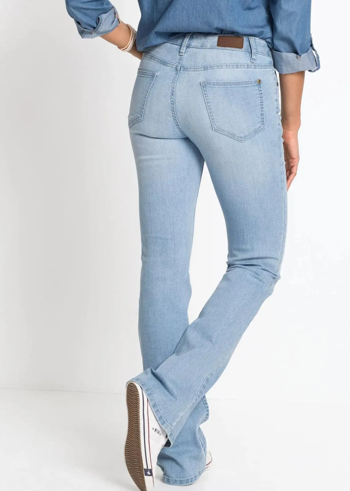 bonprix Bekleidung·Shirts & Tops|Jeans^Bootcut Jeans Mid Waist, Komfort-Stretch hellblau used
