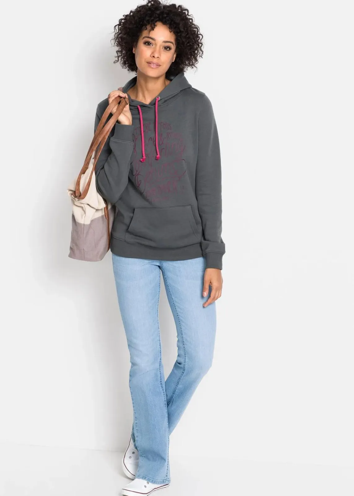 bonprix Bekleidung·Shirts & Tops|Jeans^Bootcut Jeans Mid Waist, Komfort-Stretch hellblau used