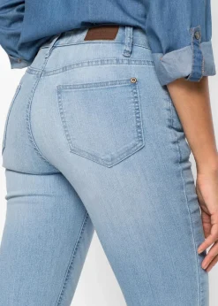 bonprix Bekleidung·Shirts & Tops|Jeans^Bootcut Jeans Mid Waist, Komfort-Stretch hellblau used