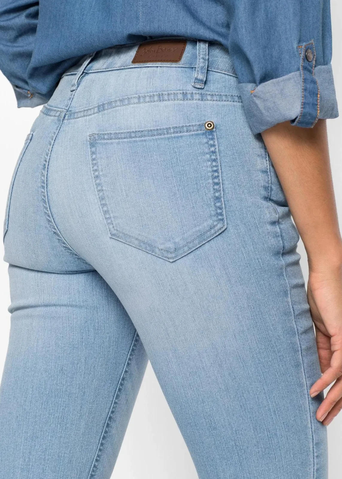bonprix Bekleidung·Shirts & Tops|Jeans^Bootcut Jeans Mid Waist, Komfort-Stretch hellblau used