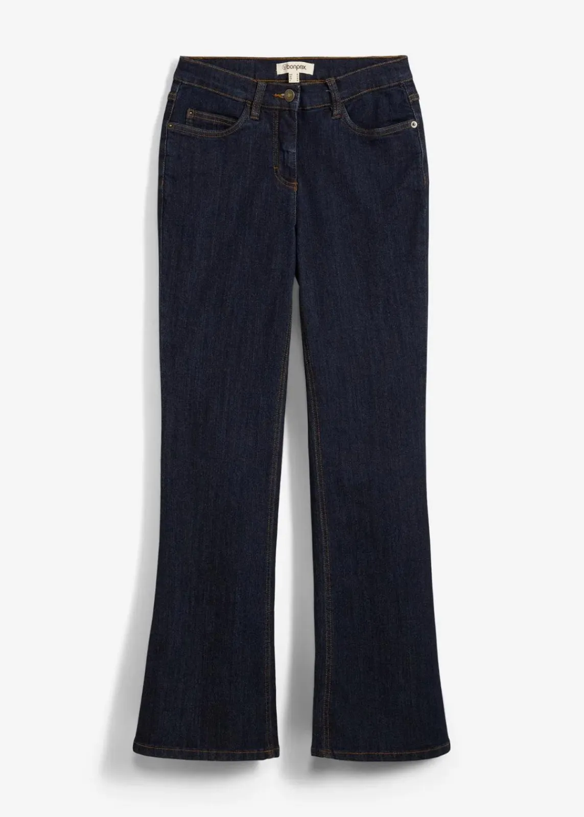 bonprix Jeans|Kurzgrößen^Bootcut Jeans Mid Waist, Stretch dunkelblau