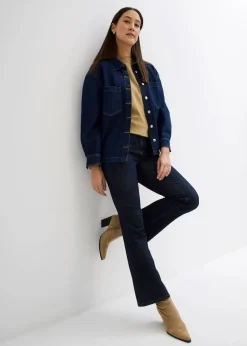 bonprix Jeans|Kurzgrößen^Bootcut Jeans Mid Waist, Stretch dunkelblau