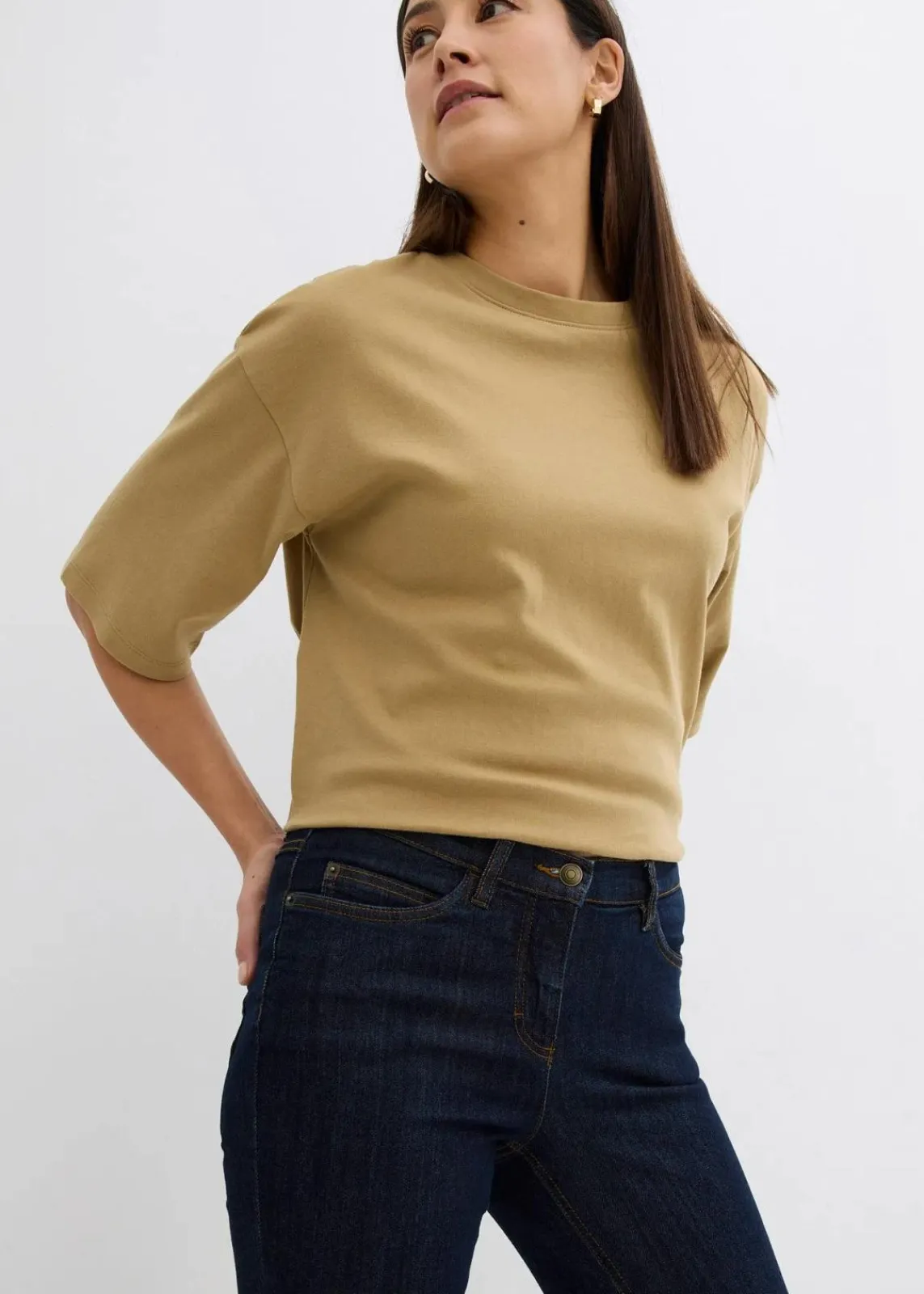 bonprix Jeans|Kurzgrößen^Bootcut Jeans Mid Waist, Stretch dunkelblau
