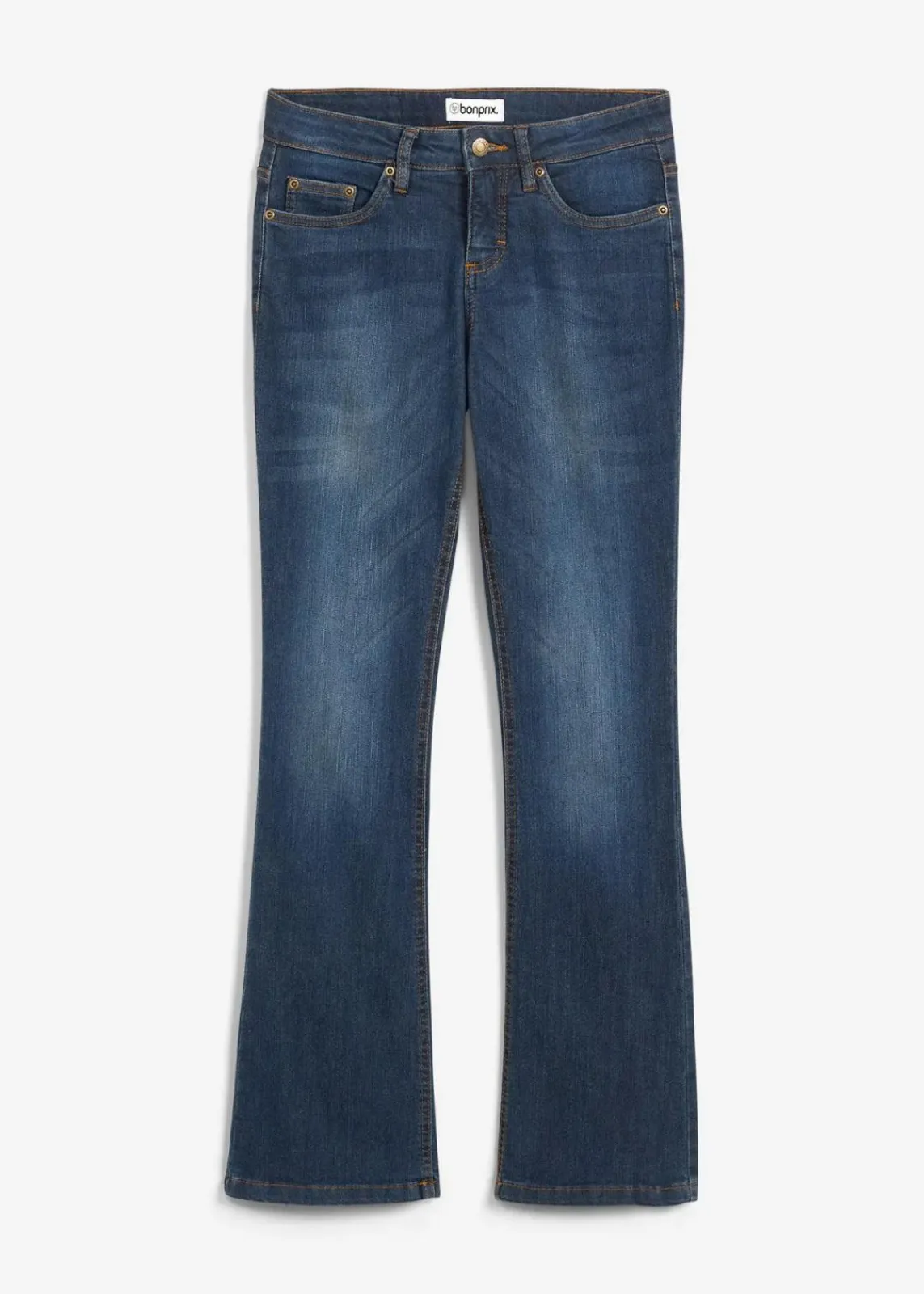 bonprix Jeans|Kurzgrößen^Bootcut Jeans Mid Waist, Stretch dunkelblau used