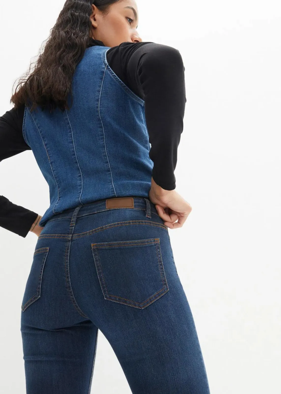 bonprix Jeans|Kurzgrößen^Bootcut Jeans Mid Waist, Stretch dunkelblau used