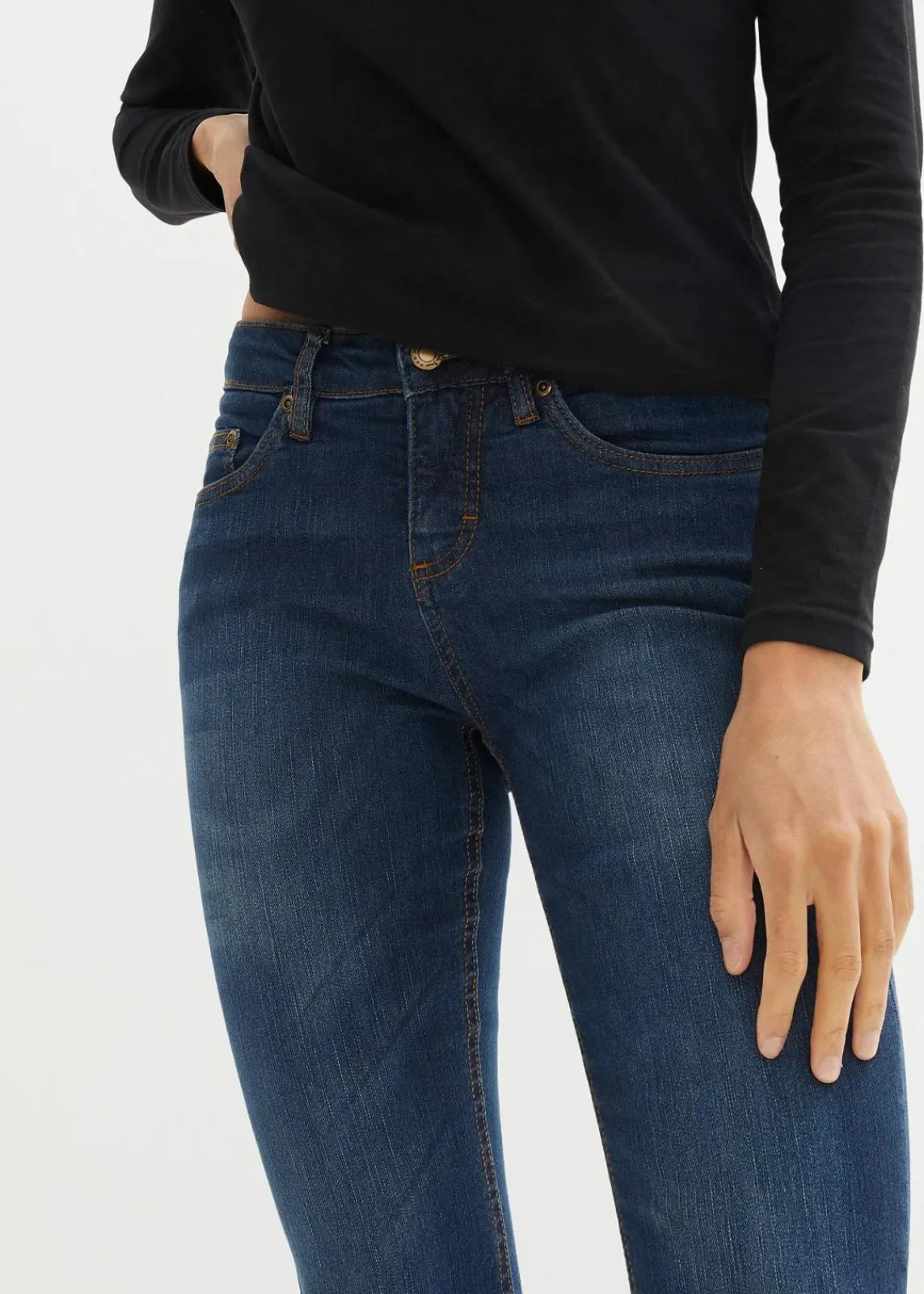 bonprix Jeans|Kurzgrößen^Bootcut Jeans Mid Waist, Stretch dunkelblau used