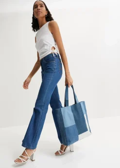 bonprix Jeans|Kurzgrößen^Bootcut Jeans Mid Waist, Stretch blau