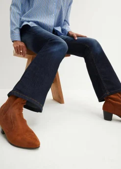 bonprix Jeans|Kurzgrößen^Bootcut Jeans Mid Waist, Stretch dunkelblau used
