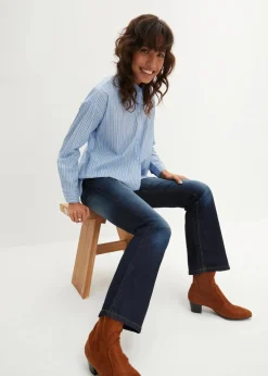 bonprix Jeans|Kurzgrößen^Bootcut Jeans Mid Waist, Stretch dunkelblau used
