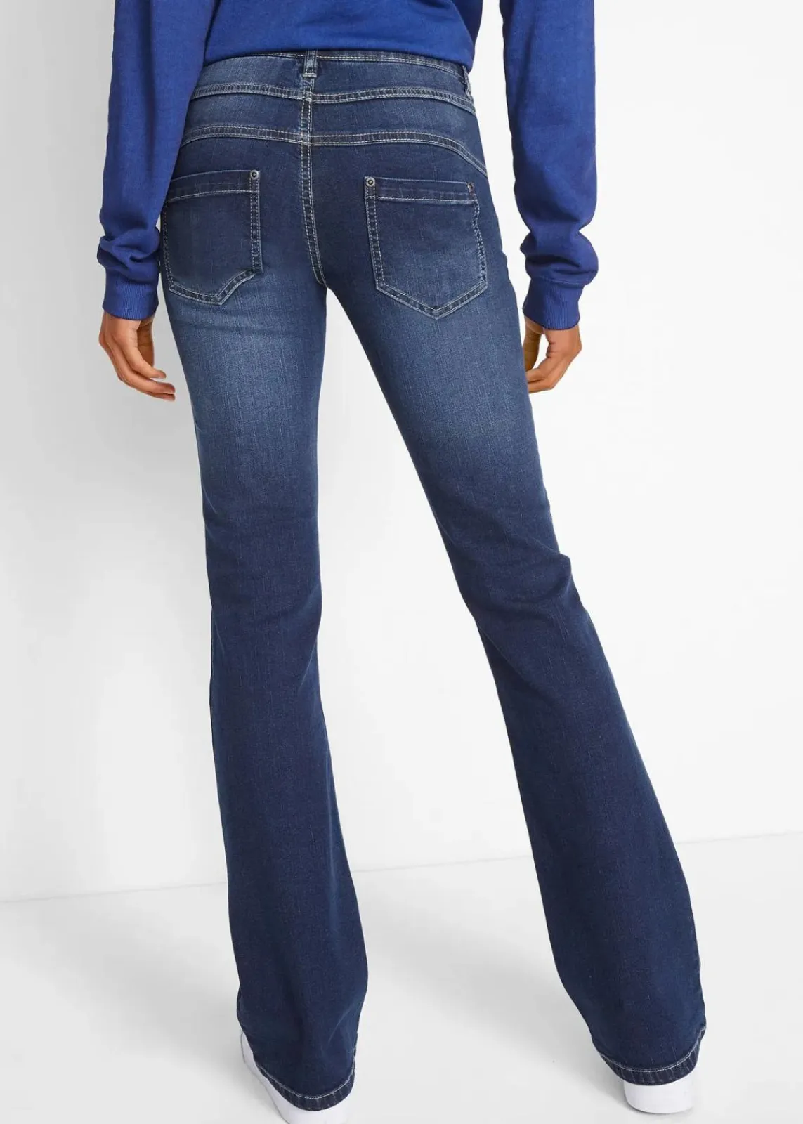 bonprix Kurzgrößen|Bekleidung·Shirts & Tops^Bootcut Jeans Mid Waist, Stretch dunkelblau used