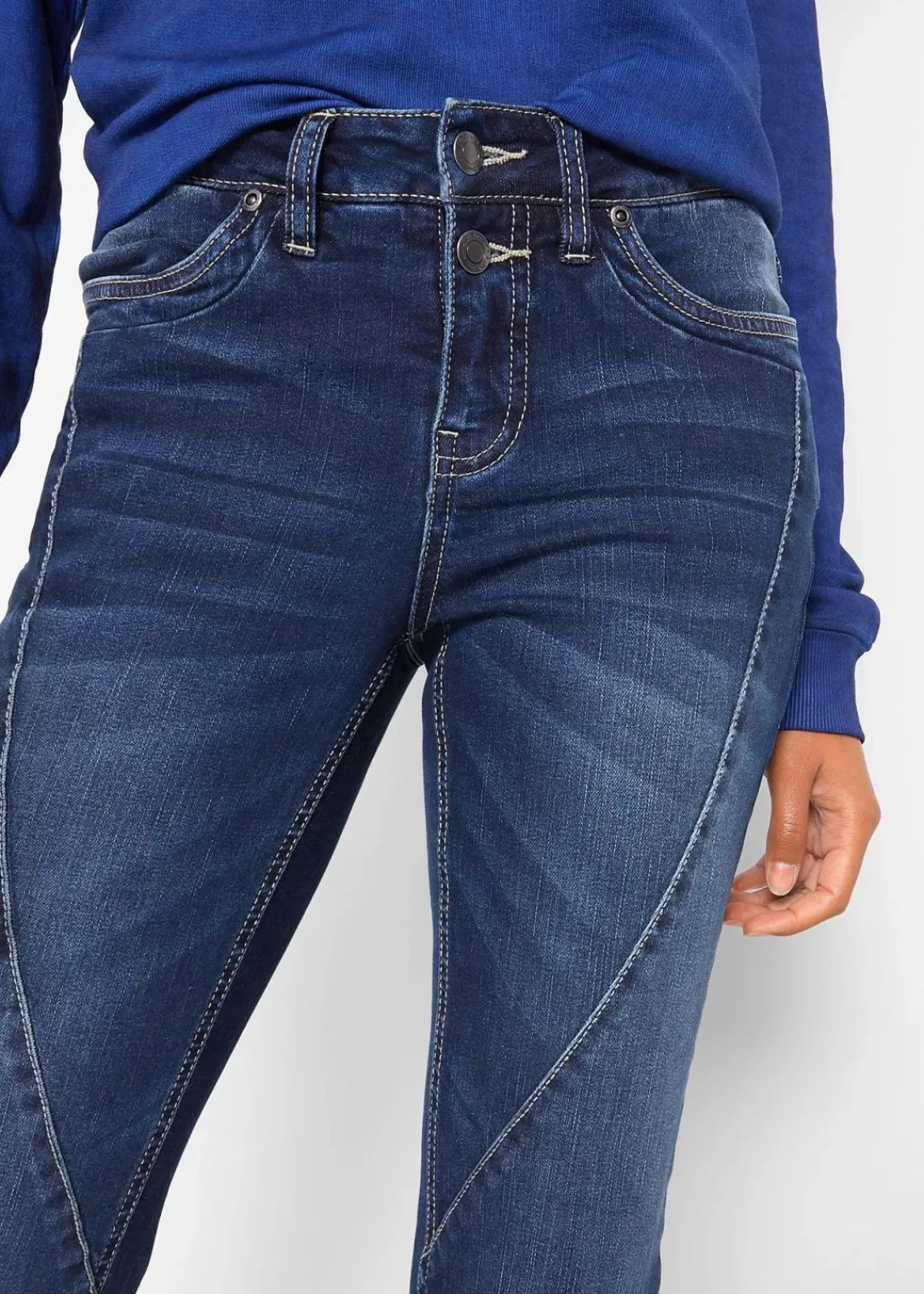 bonprix Kurzgrößen|Bekleidung·Shirts & Tops^Bootcut Jeans Mid Waist, Stretch dunkelblau used