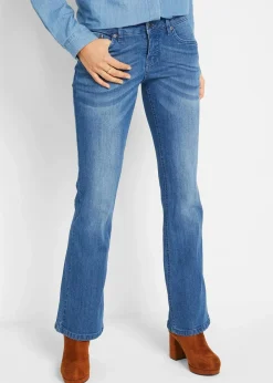 bonprix Jeans|Kurzgrößen^Bootcut Jeans Mid Waist, Stretch blau used