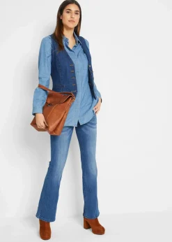 bonprix Jeans|Kurzgrößen^Bootcut Jeans Mid Waist, Stretch blau used