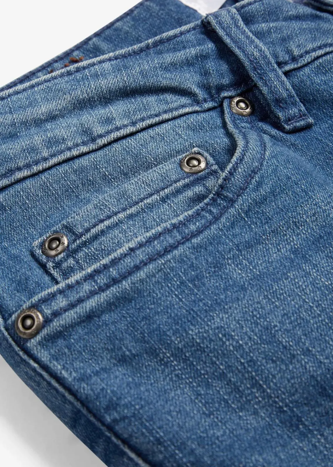 bonprix Jeans|Kurzgrößen^Bootcut Jeans Mid Waist, Stretch blau used