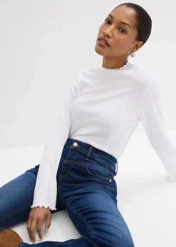 bonprix Kurzgrößen|Bekleidung·Shirts & Tops^Bootcut Jeans Mid Waist, Stretch blau denim used