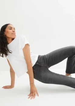bonprix Jeans|Kurzgrößen^Bootcut Jeans Mid Waist, Stretch schwarz used