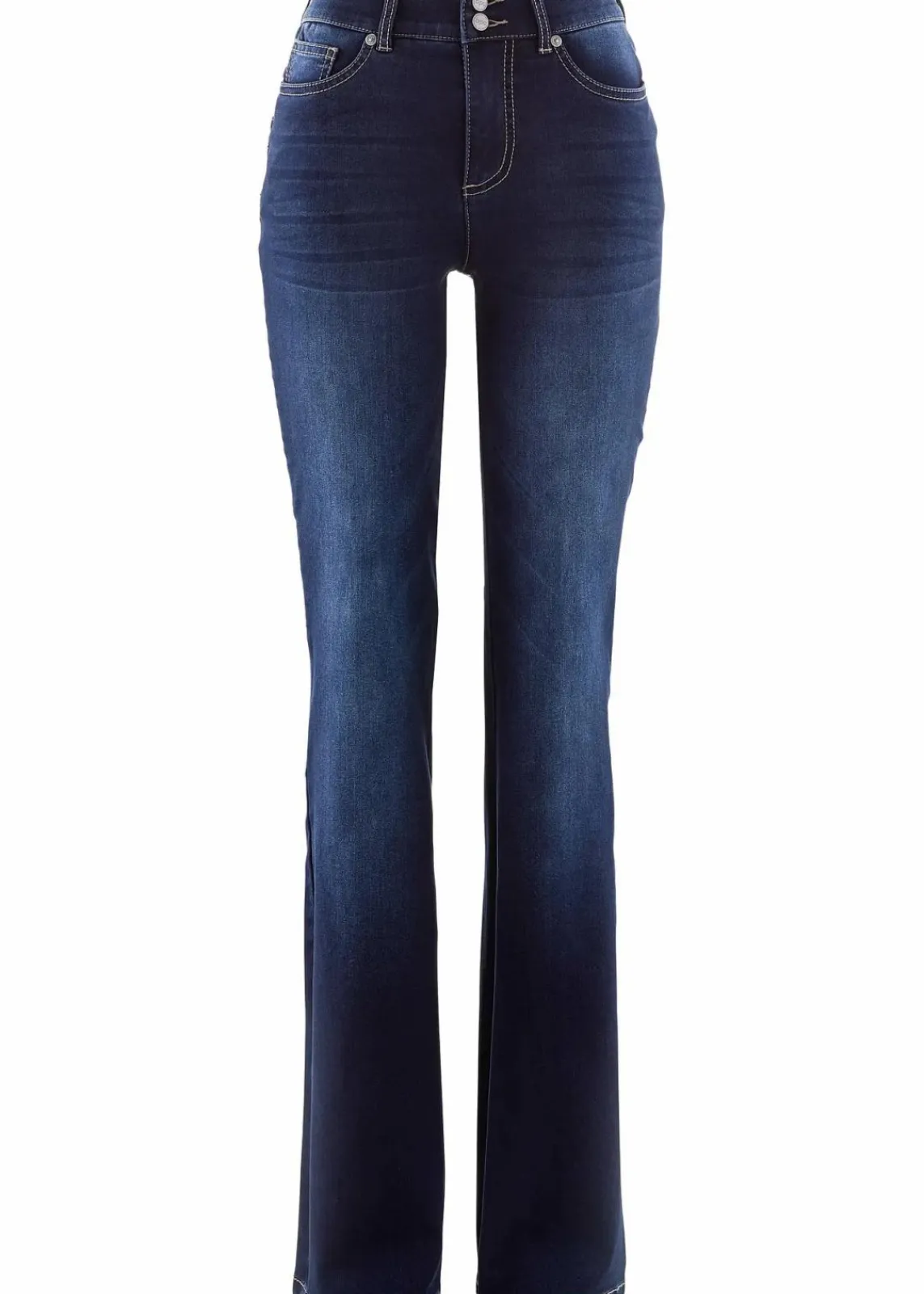 bonprix Jeans|Bekleidung·Shirts & Tops^Bootcut Jeans Mid Waist, Shaping dunkelblau denim