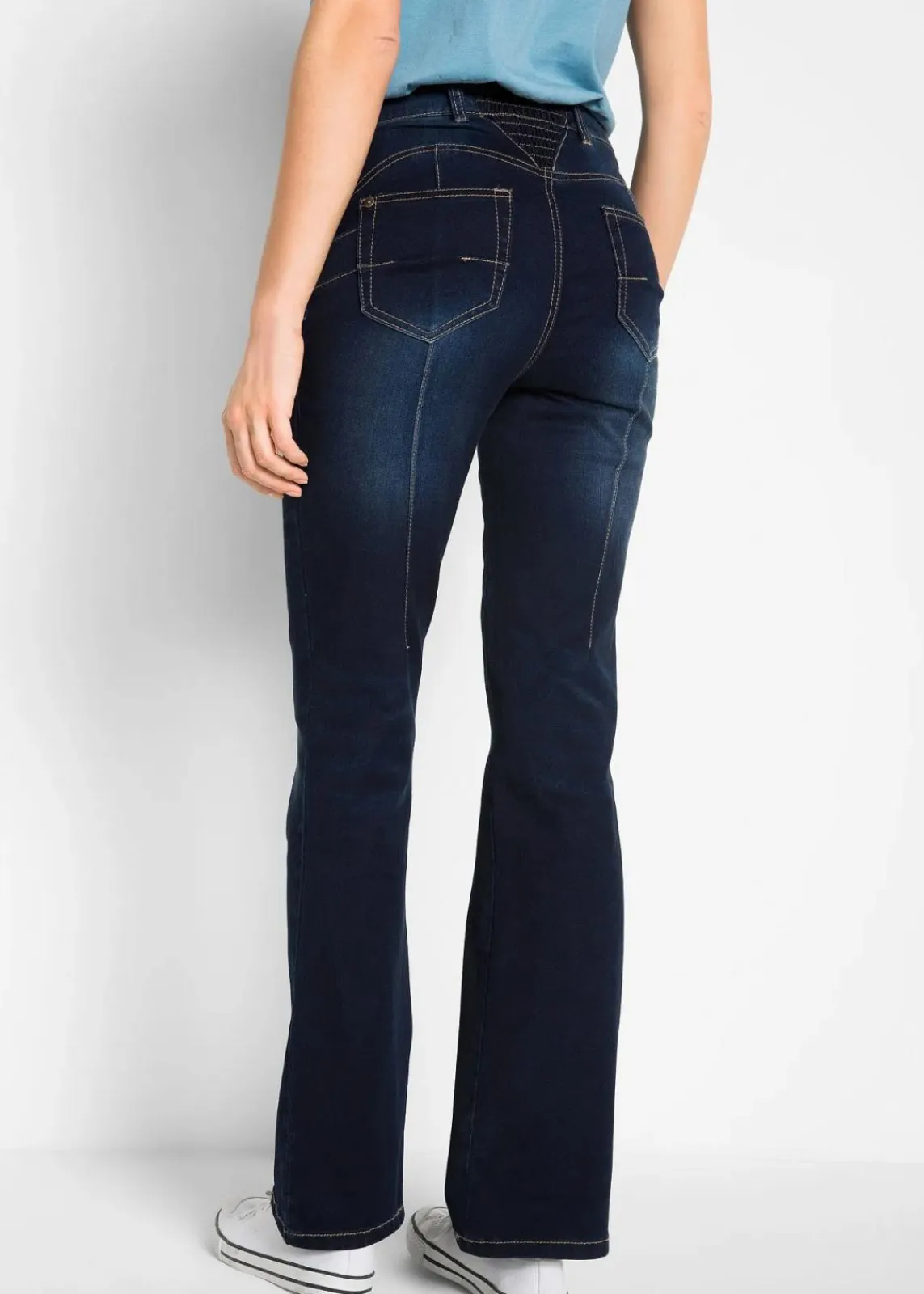 bonprix Jeans|Bekleidung·Shirts & Tops^Bootcut Jeans Mid Waist, Shaping dunkelblau denim