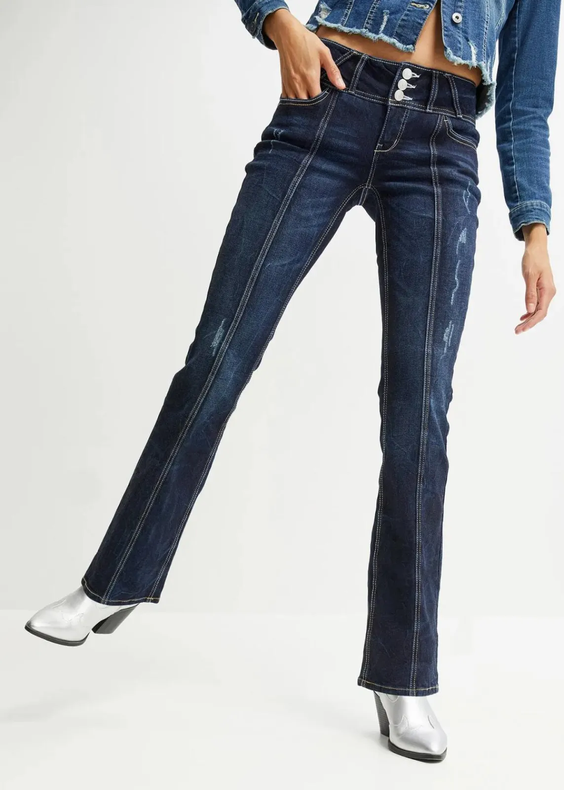 bonprix Bekleidung·Shirts & Tops|Jeans^Bootcut-Jeans dunkelblau denim