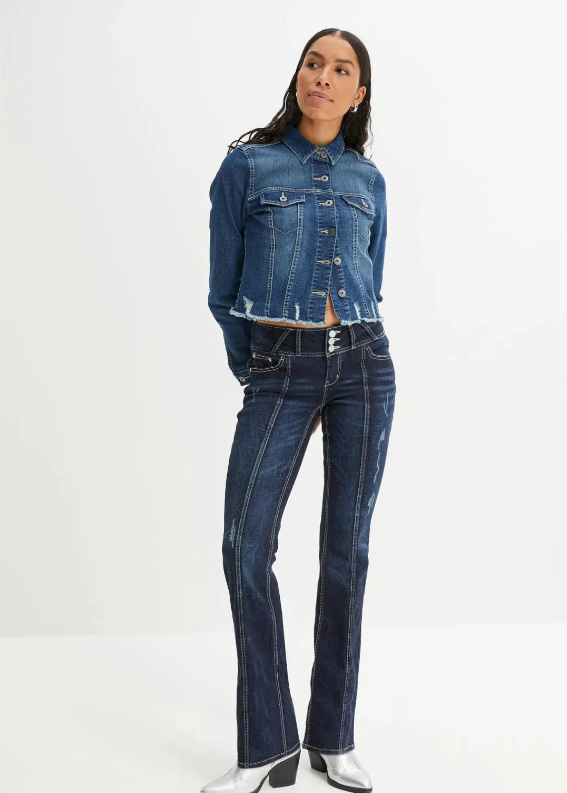 bonprix Bekleidung·Shirts & Tops|Jeans^Bootcut-Jeans dunkelblau denim
