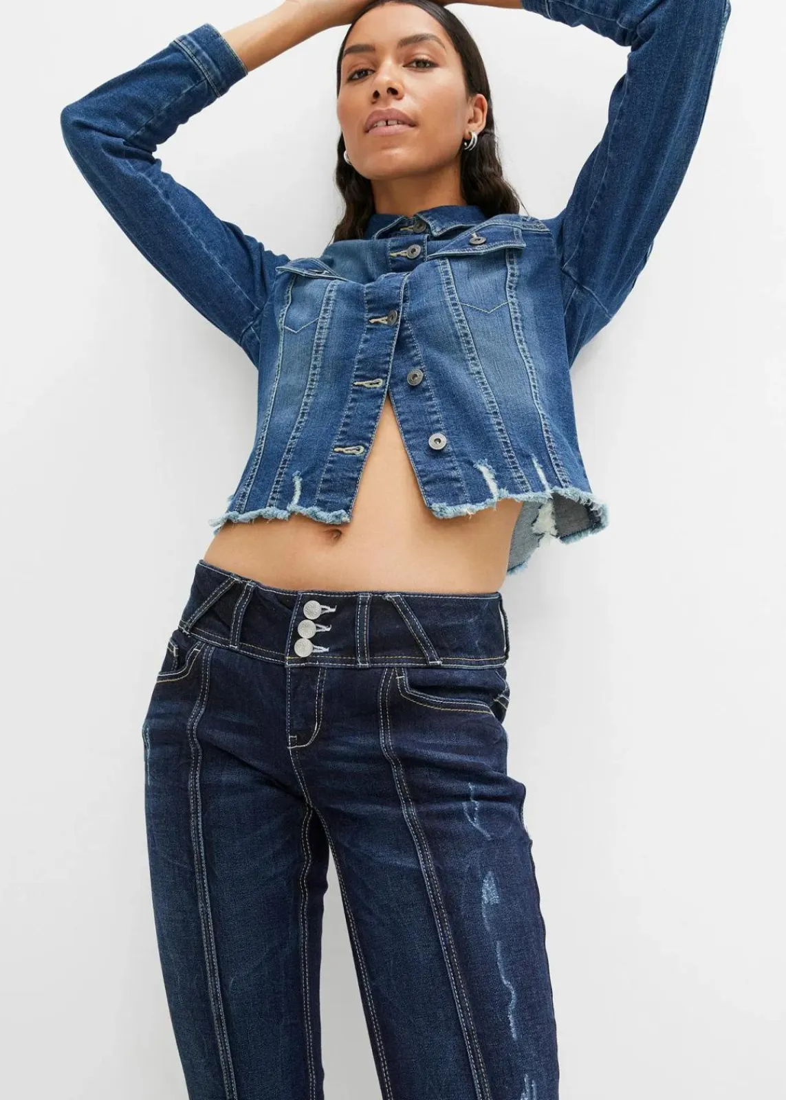 bonprix Bekleidung·Shirts & Tops|Jeans^Bootcut-Jeans dunkelblau denim