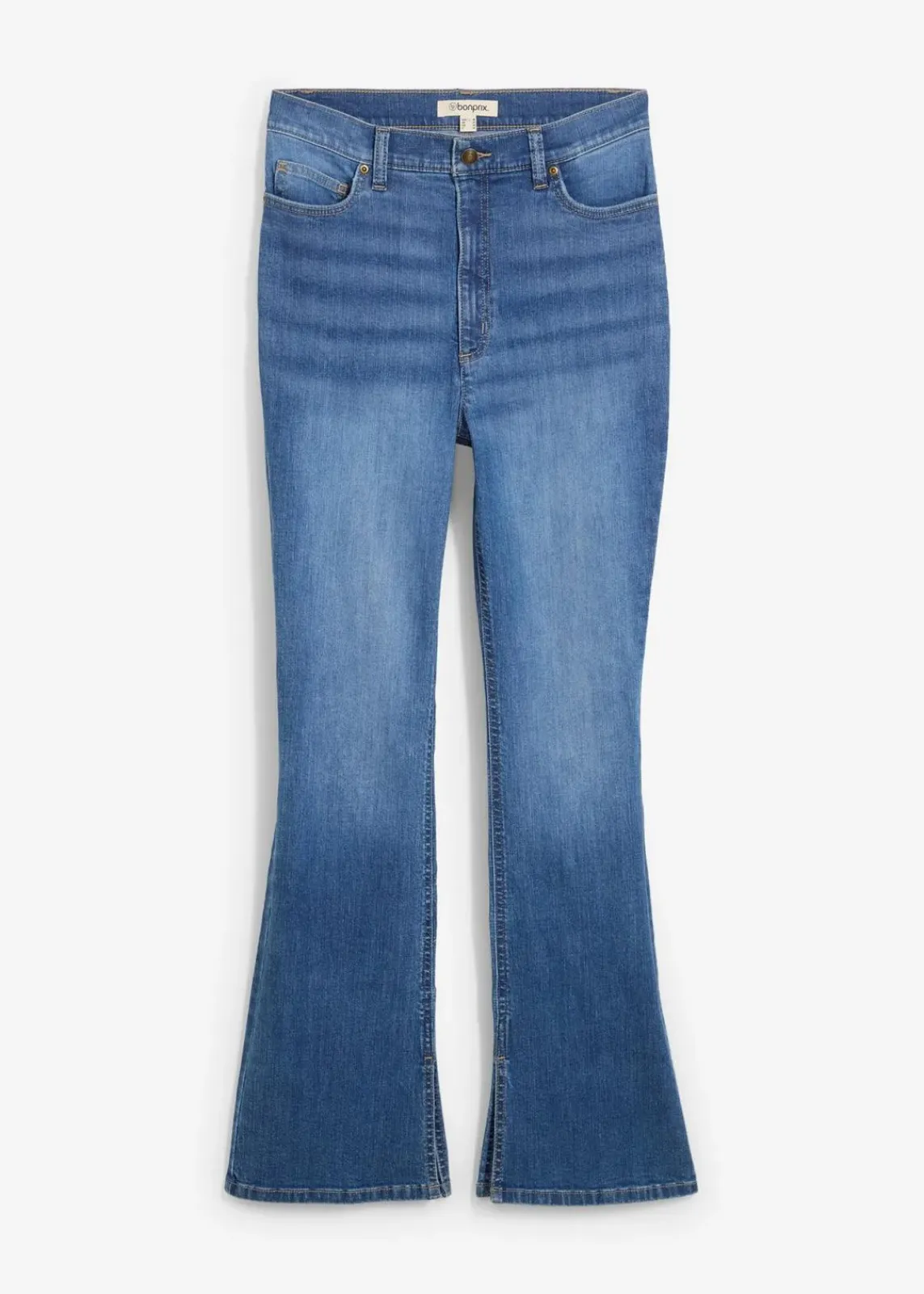 bonprix Bekleidung·Shirts & Tops|Jeans^Bootcut-Jeans High Waist blau denim used