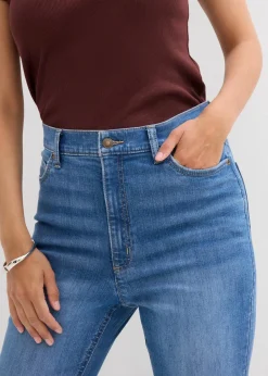 bonprix Bekleidung·Shirts & Tops|Jeans^Bootcut-Jeans High Waist blau denim used