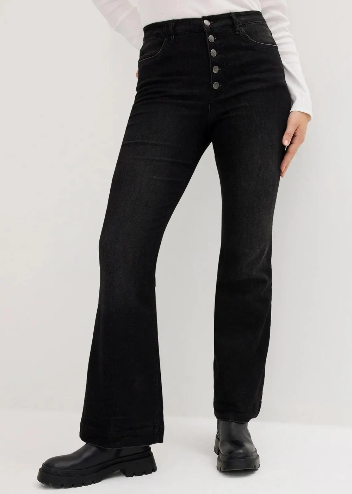 bonprix Bekleidung·Shirts & Tops|Jeans^Bootcut-Jeans High Waist, Bequembund schwarz denim used