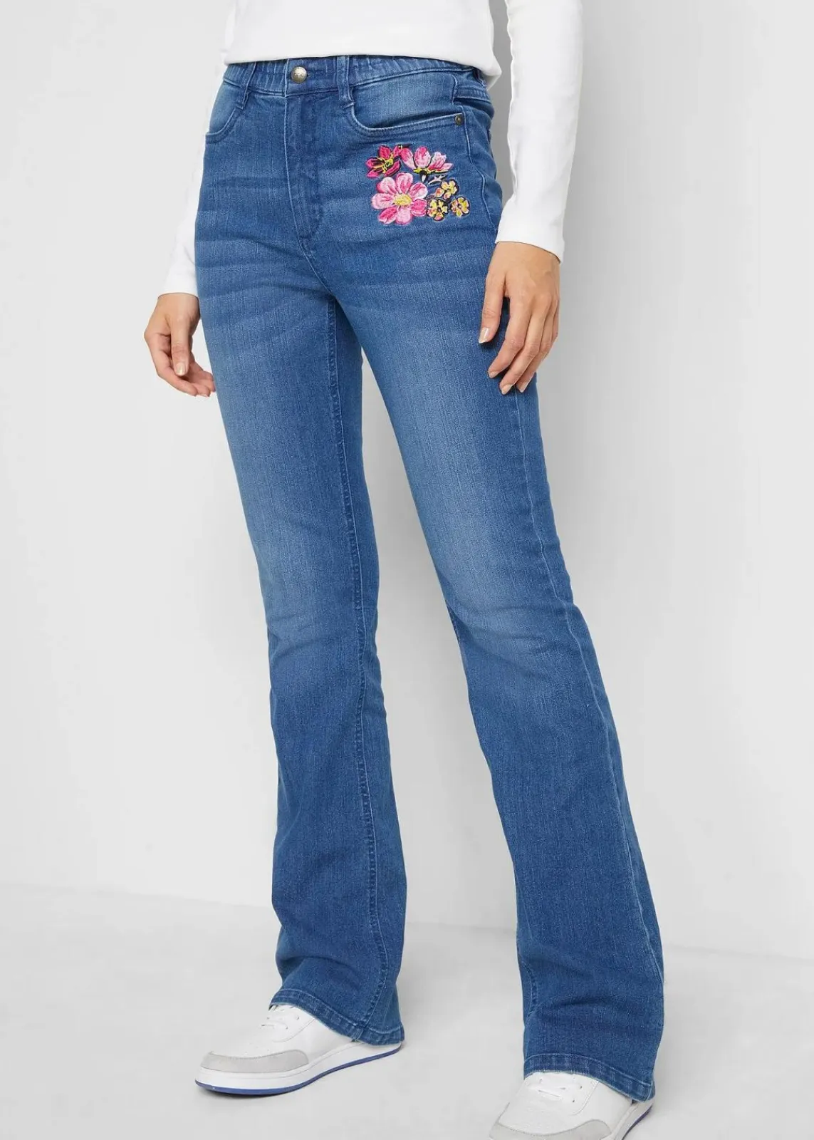 bonprix Bekleidung·Shirts & Tops|Jeans^Bootcut-Jeans High Waist, Bequembund blau denim used