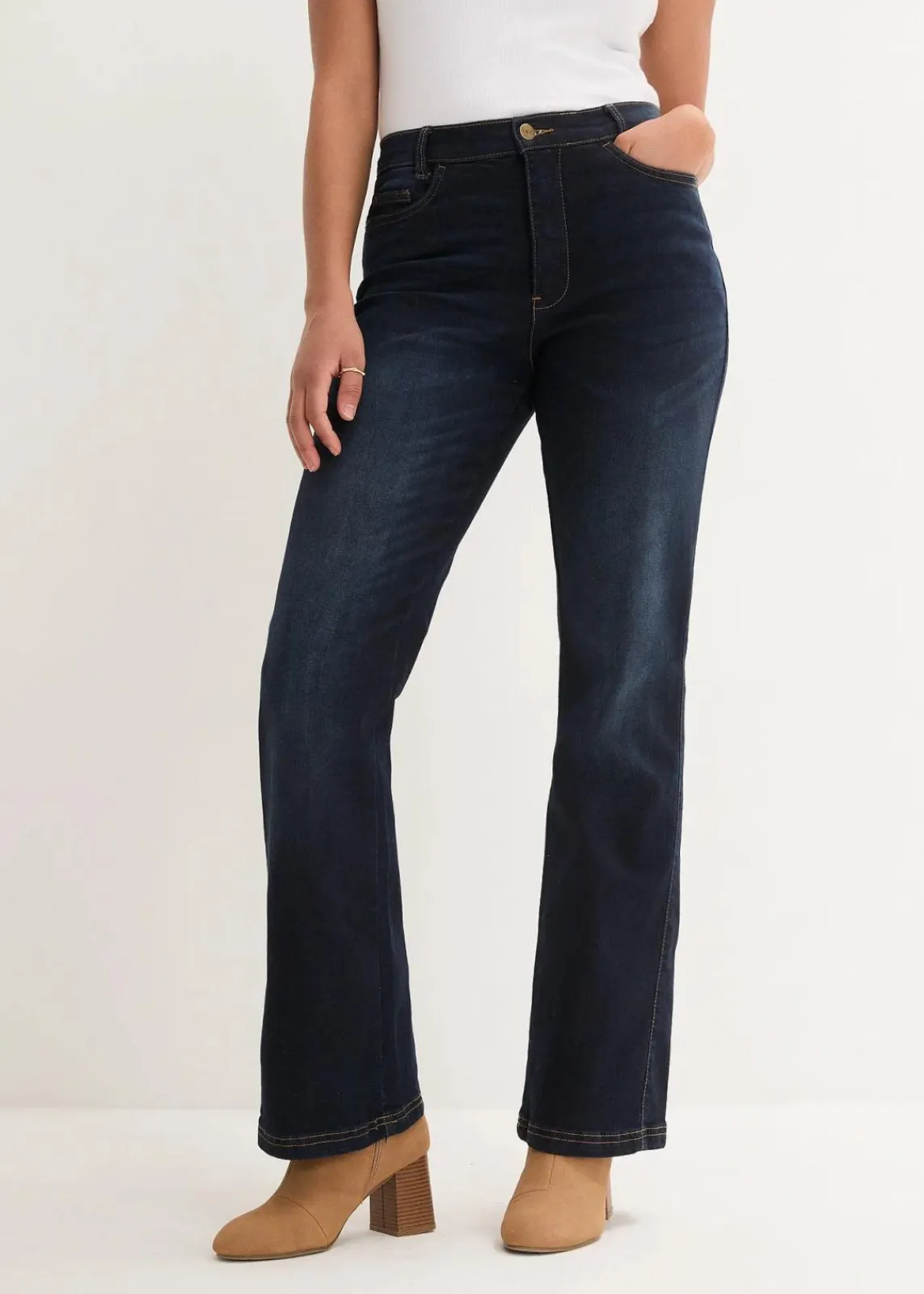 bonprix Bekleidung·Shirts & Tops|Jeans^Bootcut-Jeans High Waist, Bequembund dunkelblau denim