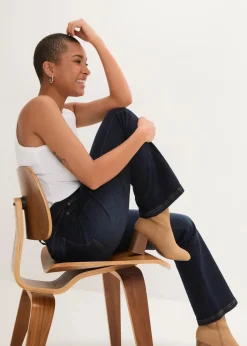 bonprix Bekleidung·Shirts & Tops|Jeans^Bootcut-Jeans High Waist, Bequembund dunkelblau denim