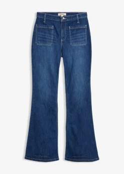 bonprix Kurzgrößen|Bekleidung·Shirts & Tops^Bootcut-Jeans High Waist, Stretch Full Length blau denim used