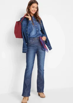 bonprix Bekleidung·Shirts & Tops|Thermobekleidung^Bootcut-Jeans High Waist, Thermo dunkelblau used