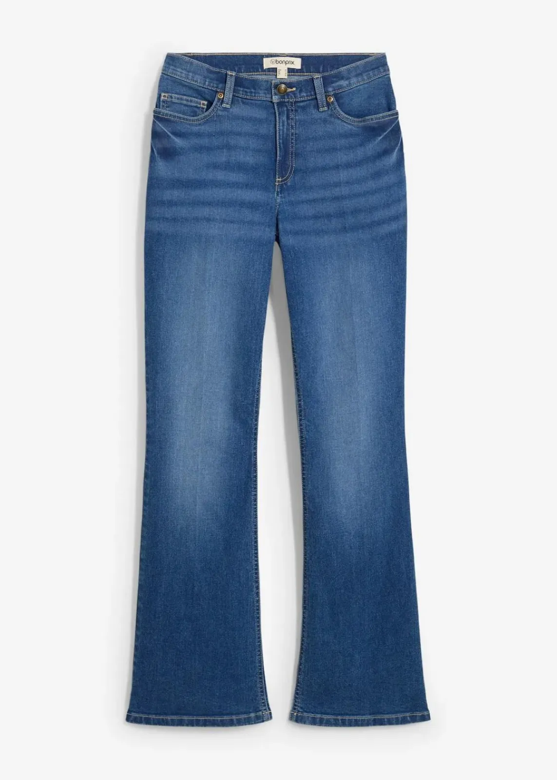 bonprix Jeans|Bekleidung·Shirts & Tops^Bootcut-Jeans Mid Waist mittelblau denim used