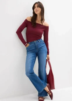 bonprix Jeans|Bekleidung·Shirts & Tops^Bootcut-Jeans Mid Waist mittelblau denim used