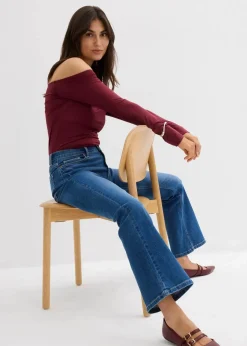 bonprix Jeans|Bekleidung·Shirts & Tops^Bootcut-Jeans Mid Waist mittelblau denim used