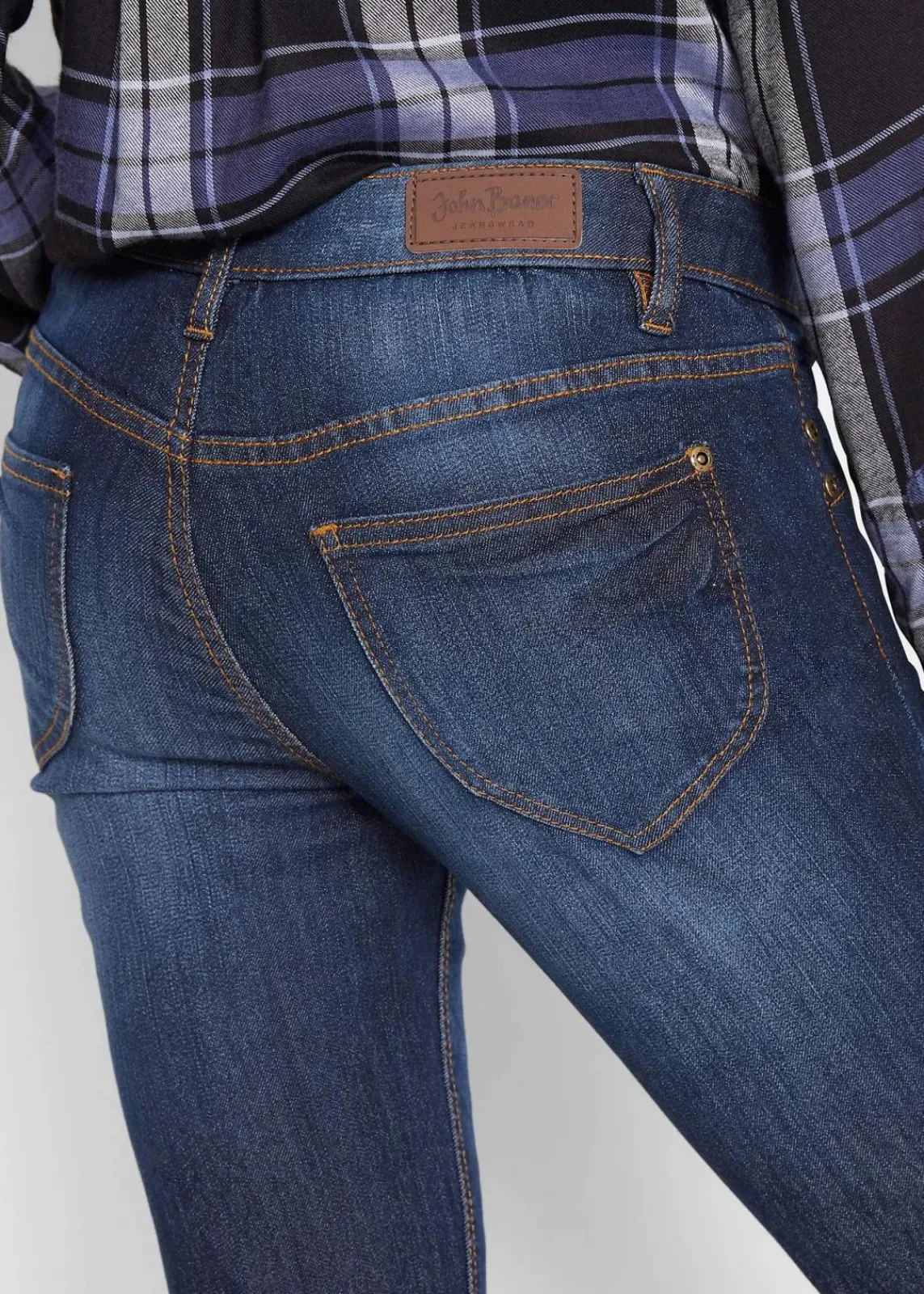 bonprix Jeans|Kurzgrößen^Bootcut-Jeans Mid Waist, Komfort-Stretch dunkelblau used