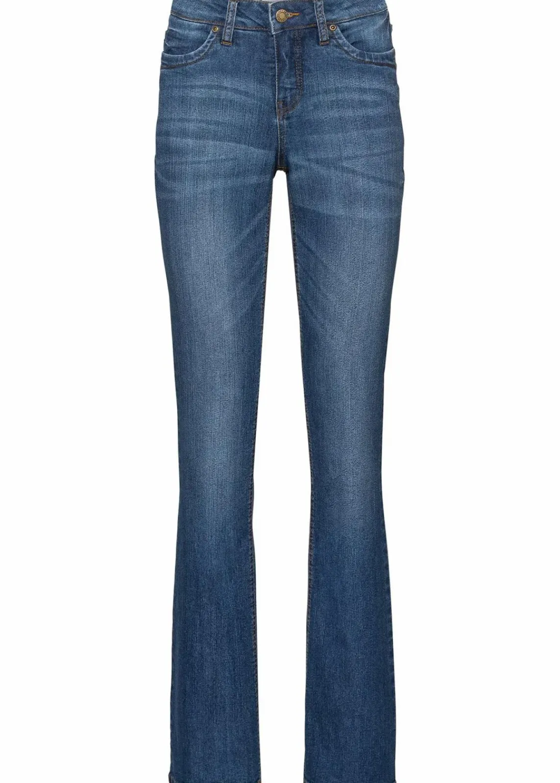 bonprix Jeans|Kurzgrößen^Bootcut-Jeans Mid Waist, Komfort-Stretch blau used