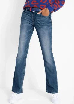 bonprix Jeans|Kurzgrößen^Bootcut-Jeans Mid Waist, Komfort-Stretch blau used