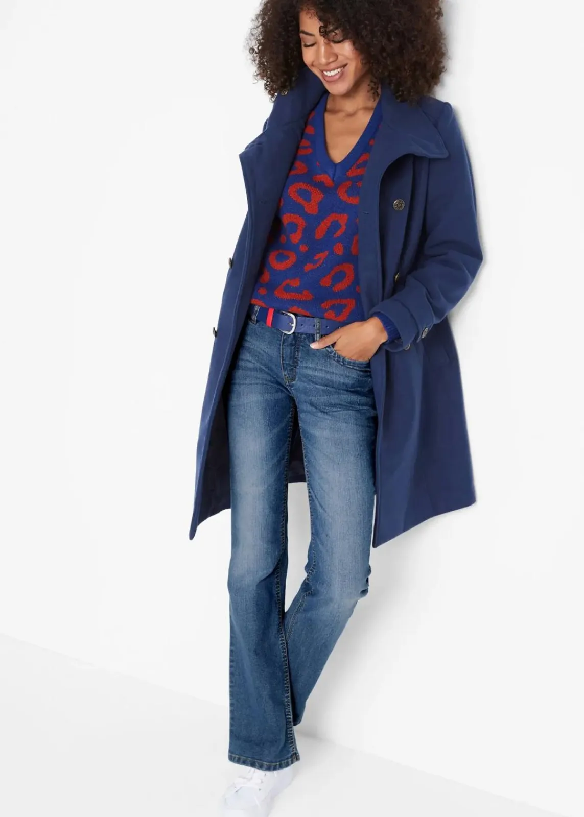 bonprix Jeans|Kurzgrößen^Bootcut-Jeans Mid Waist, Komfort-Stretch blau used