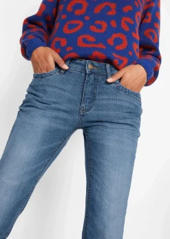 bonprix Jeans|Kurzgrößen^Bootcut-Jeans Mid Waist, Komfort-Stretch blau used