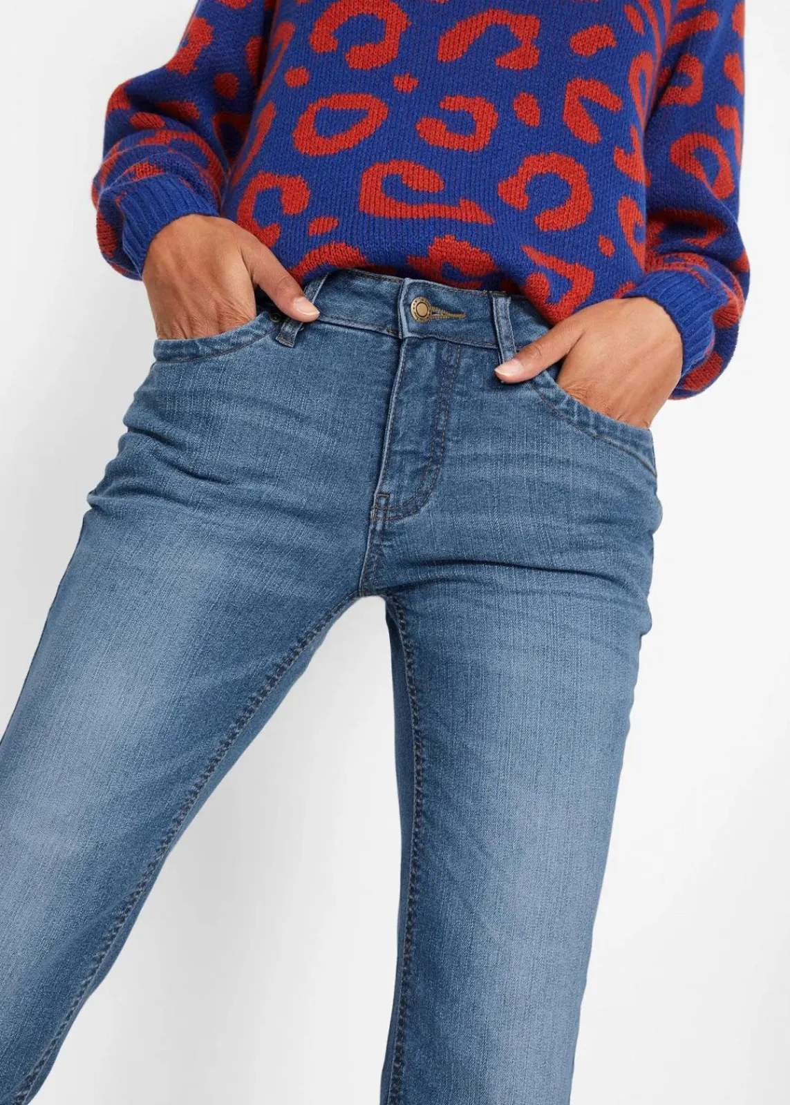 bonprix Jeans|Kurzgrößen^Bootcut-Jeans Mid Waist, Komfort-Stretch blau used