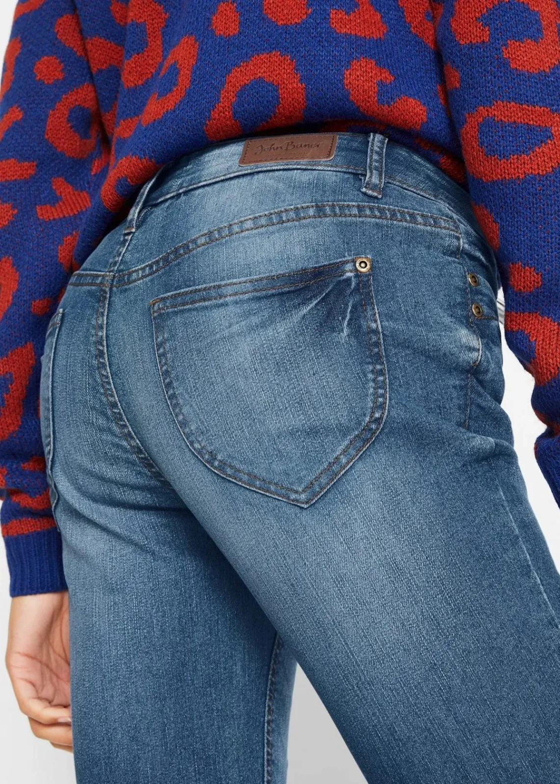 bonprix Jeans|Kurzgrößen^Bootcut-Jeans Mid Waist, Komfort-Stretch blau used