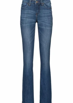bonprix Kurzgrößen|Bekleidung·Shirts & Tops^Bootcut-Jeans Mid Waist, Komfort-Stretch blau used