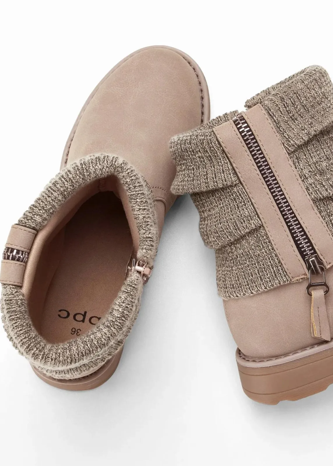 bonprix Schuhe & Accessoires In Spezialgrößen·Schuhe In Übergröße|Boots^Boots mit Strickeinsatz taupe