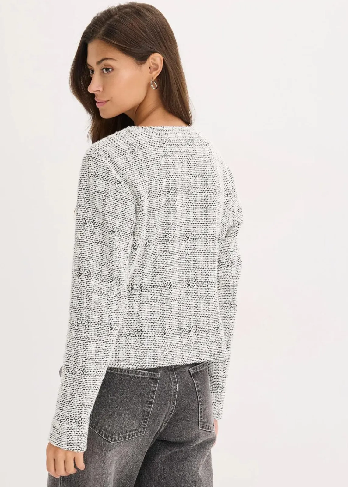 bonprix Bekleidung·Umstandsmode|Bekleidung·Jeans^Bouclé Cardigan aus Baumwolle schwarz/weiß meliert