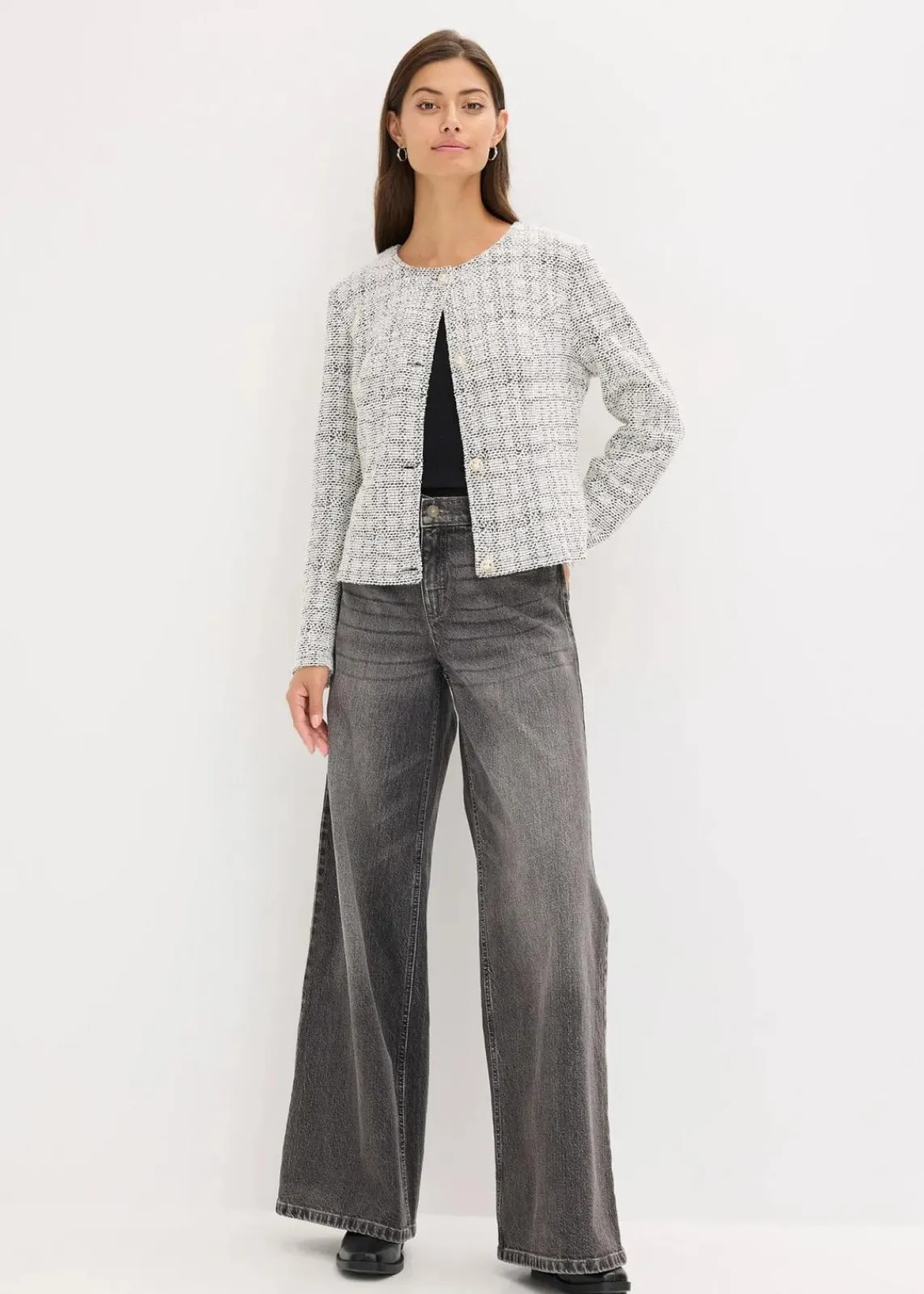 bonprix Bekleidung·Umstandsmode|Bekleidung·Jeans^Bouclé Cardigan aus Baumwolle schwarz/weiß meliert