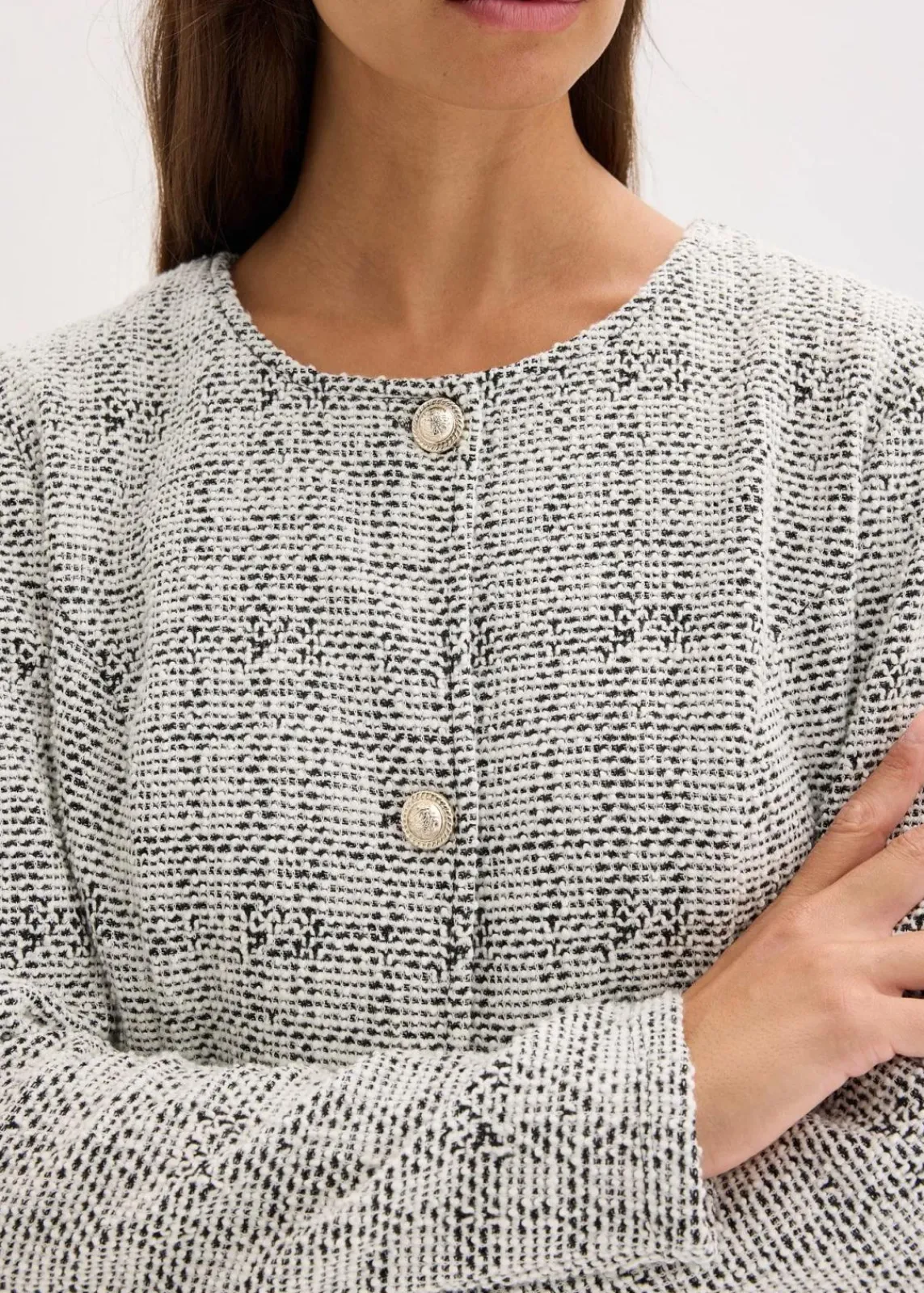 bonprix Bekleidung·Umstandsmode|Bekleidung·Jeans^Bouclé Cardigan aus Baumwolle schwarz/weiß meliert