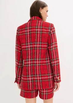 bonprix Bekleidung·Basics|Zweiteiler & Sets^Bouclé-Blazer rot/schwarz kariert