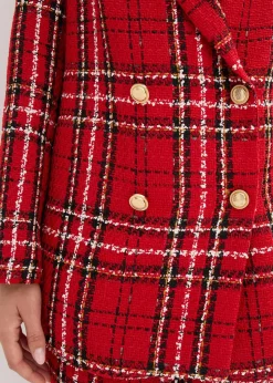 bonprix Bekleidung·Basics|Zweiteiler & Sets^Bouclé-Blazer rot/schwarz kariert